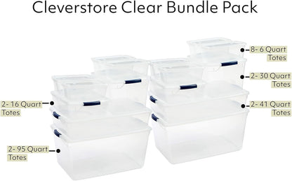 Rubbermaid Cleverstore 17 Qt Clear Storage Bins with Lids, 6-Pack, Stackable, BPA-Free, Made in USA