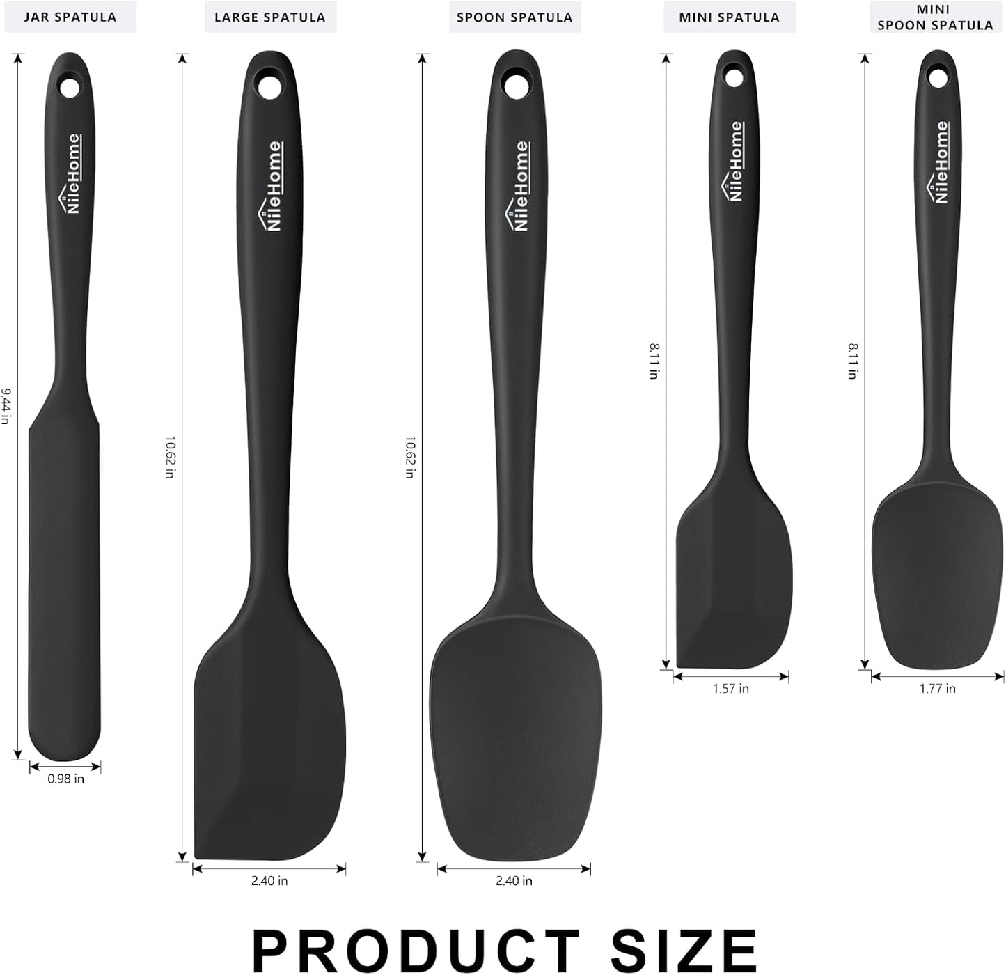 NileHome Silicone Spatula Set, 6 Pieces Food Grade Kitchen Utensils with Silicone Brush Heat Resistant Up to 600°F Dishwasher Safe BPA-Free Rubber Spatula for Scraping, Baking, Cooking, Mixing-Black