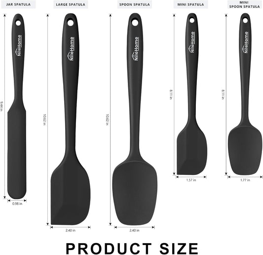 NileHome Silicone Spatula Set, 6 Pieces Food Grade Kitchen Utensils with Silicone Brush Heat Resistant Up to 600°F Dishwasher Safe BPA-Free Rubber Spatula for Scraping, Baking, Cooking, Mixing-Black