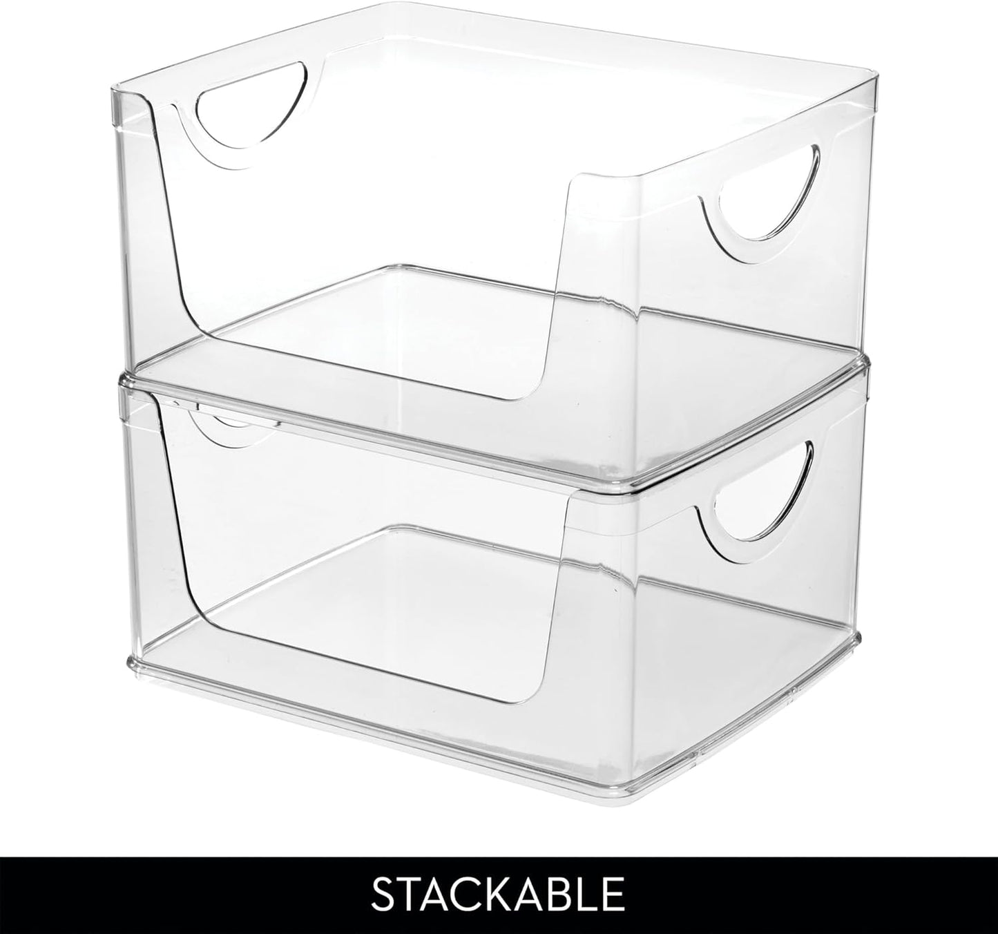 iDesign Stackable Open-Front Storage Bins with Handles for Kitchen and Pantry - Set of 4 - Clear