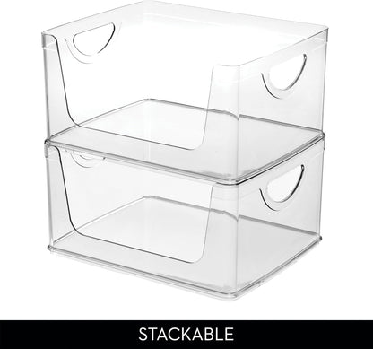 iDesign Stackable Open-Front Storage Bins with Handles for Kitchen and Pantry - Set of 4 - Clear