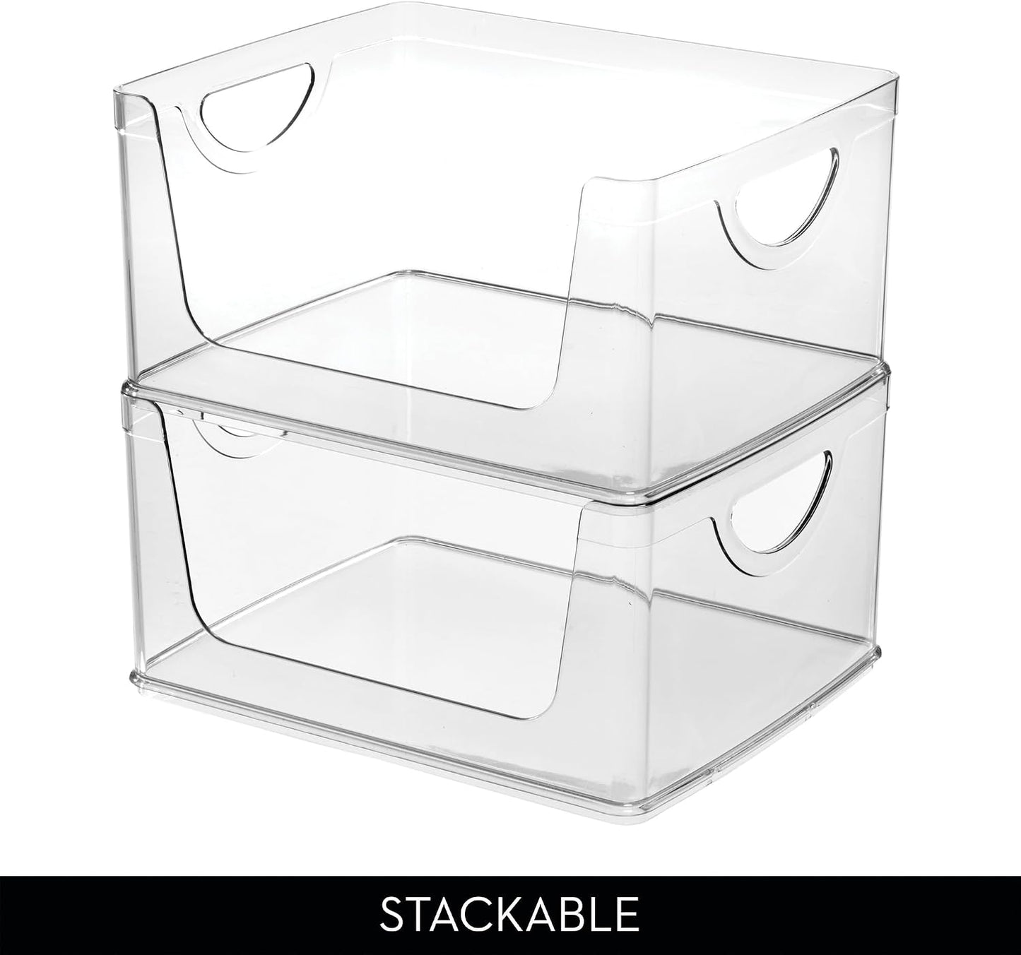 iDesign Stackable Open-Front Storage Bins with Handles, Set of 4, Clear | For Kitchen and Pantry
