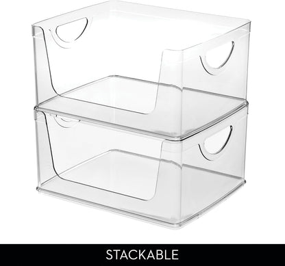 iDesign Stackable Open-Front Storage Bins with Handles, Set of 4, Clear | For Kitchen and Pantry
