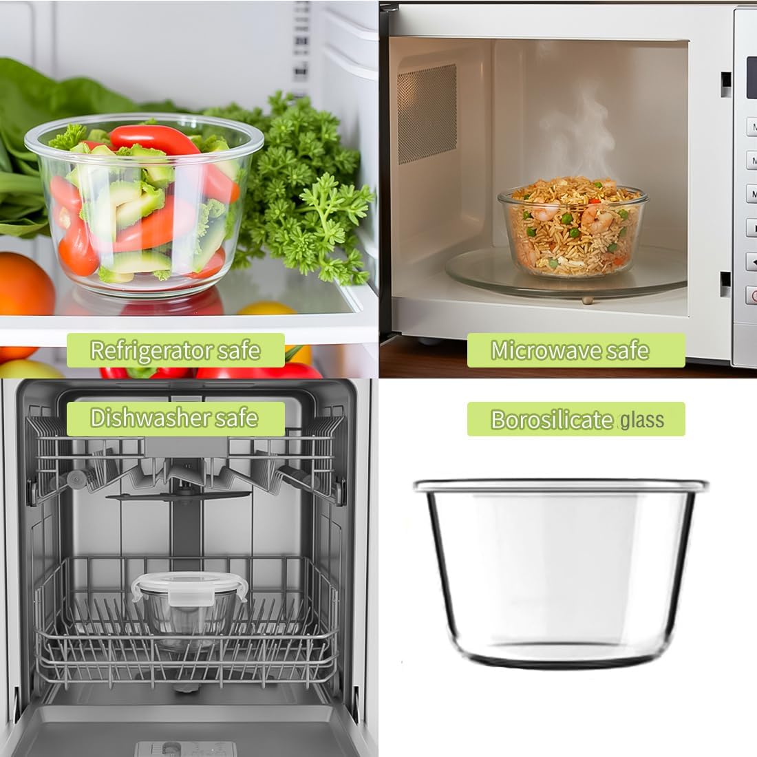 H.JSS WDJS 3Cup Round Glass Food Storage Containers with Airtight lids, 23oz Glass Meal Prep Containers, Heat-Resistant BPA-Free for Soup Leftover, Microwave, Dishwasher and Fridge Safe (white-4Pack)