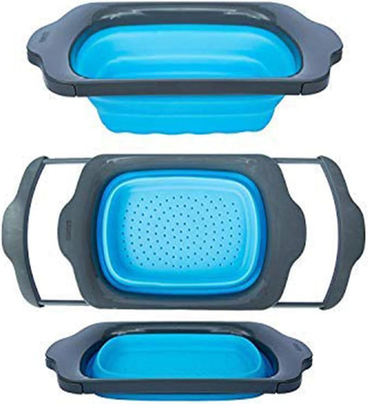 Comfify Coral XL Collapsible Silicone Over Sink Colander – 6 Quart | Coral; extends to 25" to span most sinks hands available; collapses flat; 6 Qt; heat resistant to 176°F; pasta, veg, fruit