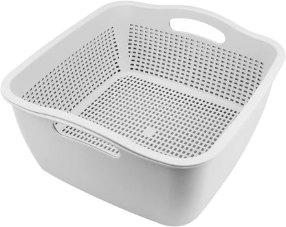 Double-layer Draining Basket Plastic Fruits & Vegetable Washing Basket for Kitchen (Blue)
