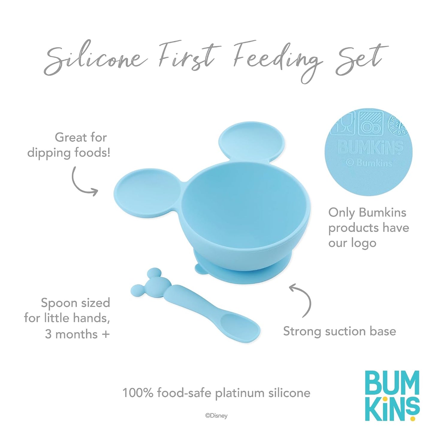 Bumkins Baby Bowl, Silicone Feeding Set with Suction for Baby and Toddler, Includes Spoon and Lid, First Feeding Set, Training Essentials for Baby Led Weaning for Babies 4 Months Up, Sage