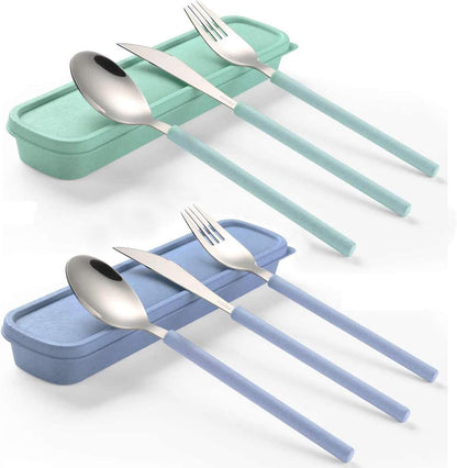 Portable Travel Utensils Set, 18/8 Stainless Steel 3 PCS Cutlery Set Including Knife Fork and Spoon, Reusable Travel Silverware Set with Case for Lunch Box Camping School Office