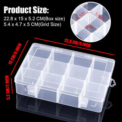 2 Pcs 8 Grids Clear Organizer Box Plastic Storage Container with Adjustable Dividers for Electronics Jewelry Beads Art DIY Crafts Fishing Small Parts