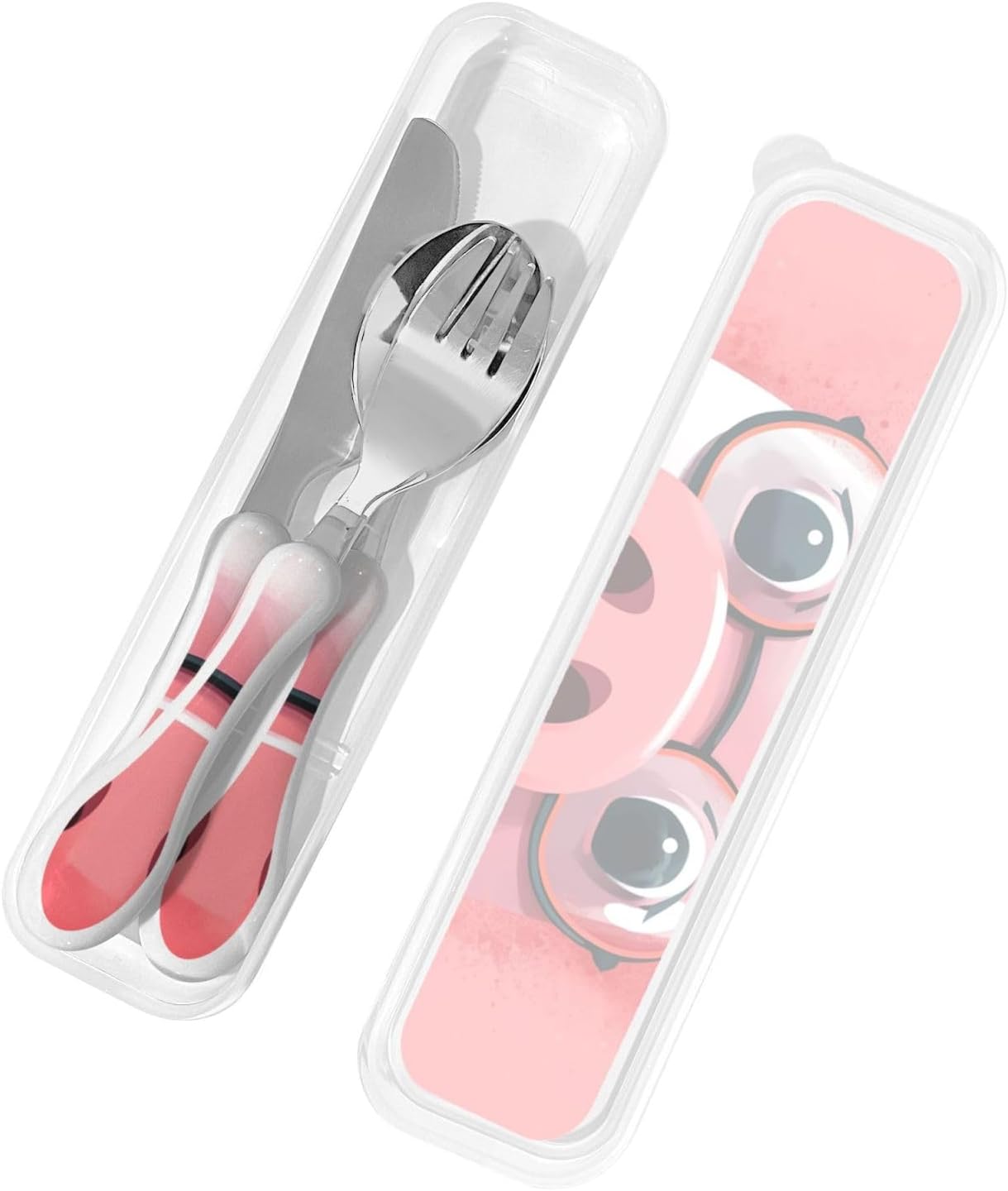 3-Piece Kids Silverware Set With Storage Case, Stainless Steel Reusable Children Safe Knife Spoon Fork Set Cute Kittens Children Flatware Set For Kids Lunch Box