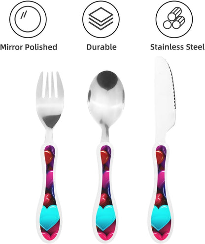 3-Piece Kids Silverware Set With Storage Case, Stainless Steel Reusable Children Safe Knife Spoon Fork Set Classy Flowers Children Flatware Set For Kids Lunch Box