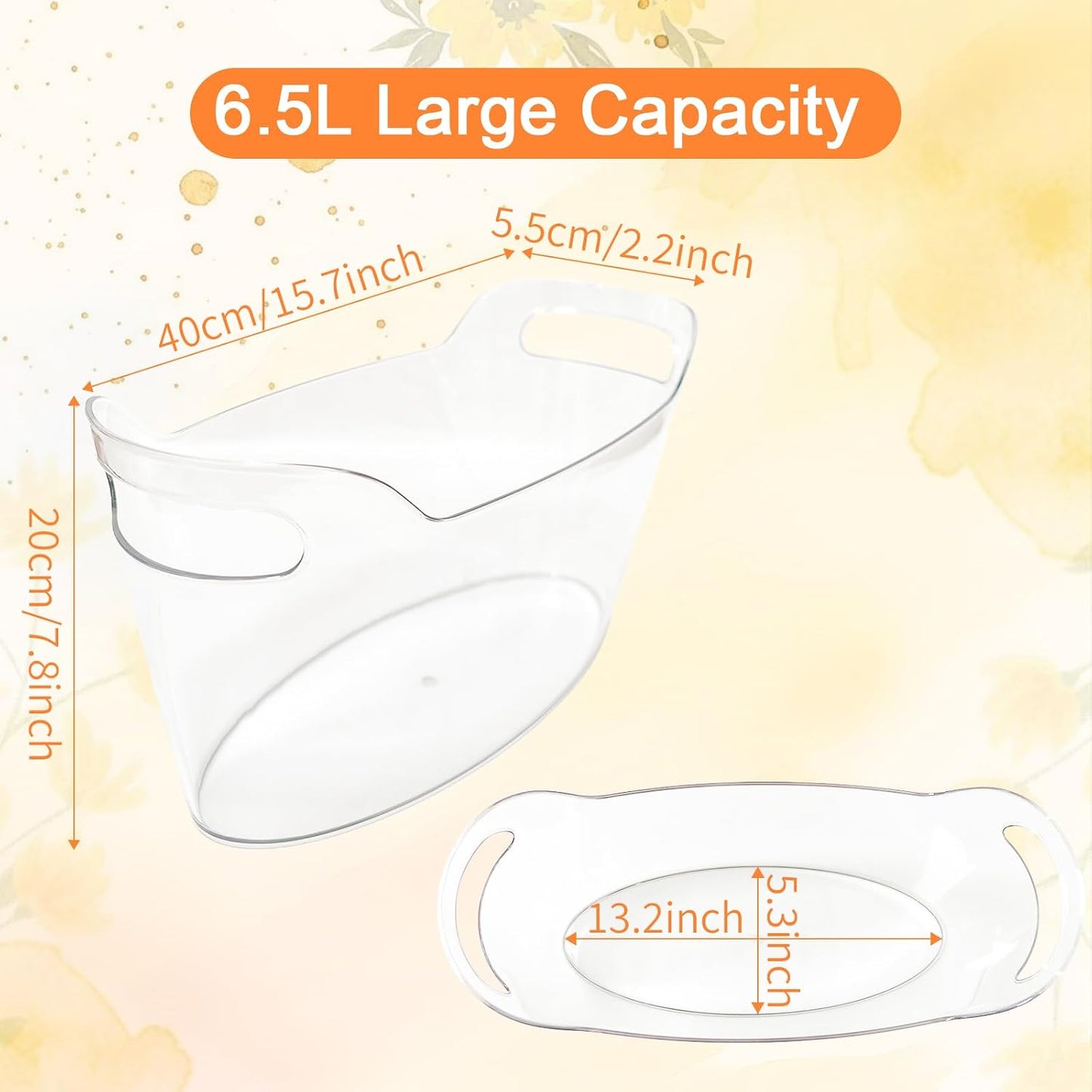 13L Ice Bucket for Parties 2 Pack,Large Clear Drink Cooler with Scoop & Handle,Drink Bucket for Champagne Wine,Beer,Plastic Beverage Tub for Mimosa & Cocktail Bar,Wedding & Party Hosting & Serving