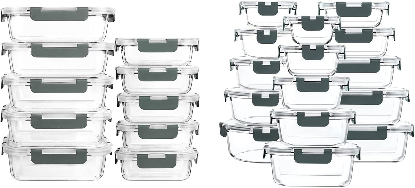 M MCIRCO [10-Pack Glass Meal Prep Containers with Snap Locking Lids, 30-Piece Glass Food Storage Containers with Lids