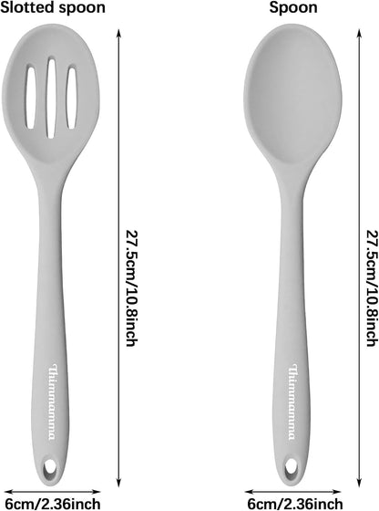 Silicone Cooking Spoon, Nonstick Kitchen Spoons for Cooking, Slotted and Solid Serving Spoon Heat Resistant, Silicone Mixing Spoons Basting for Nonstick Cookware 4 Pack