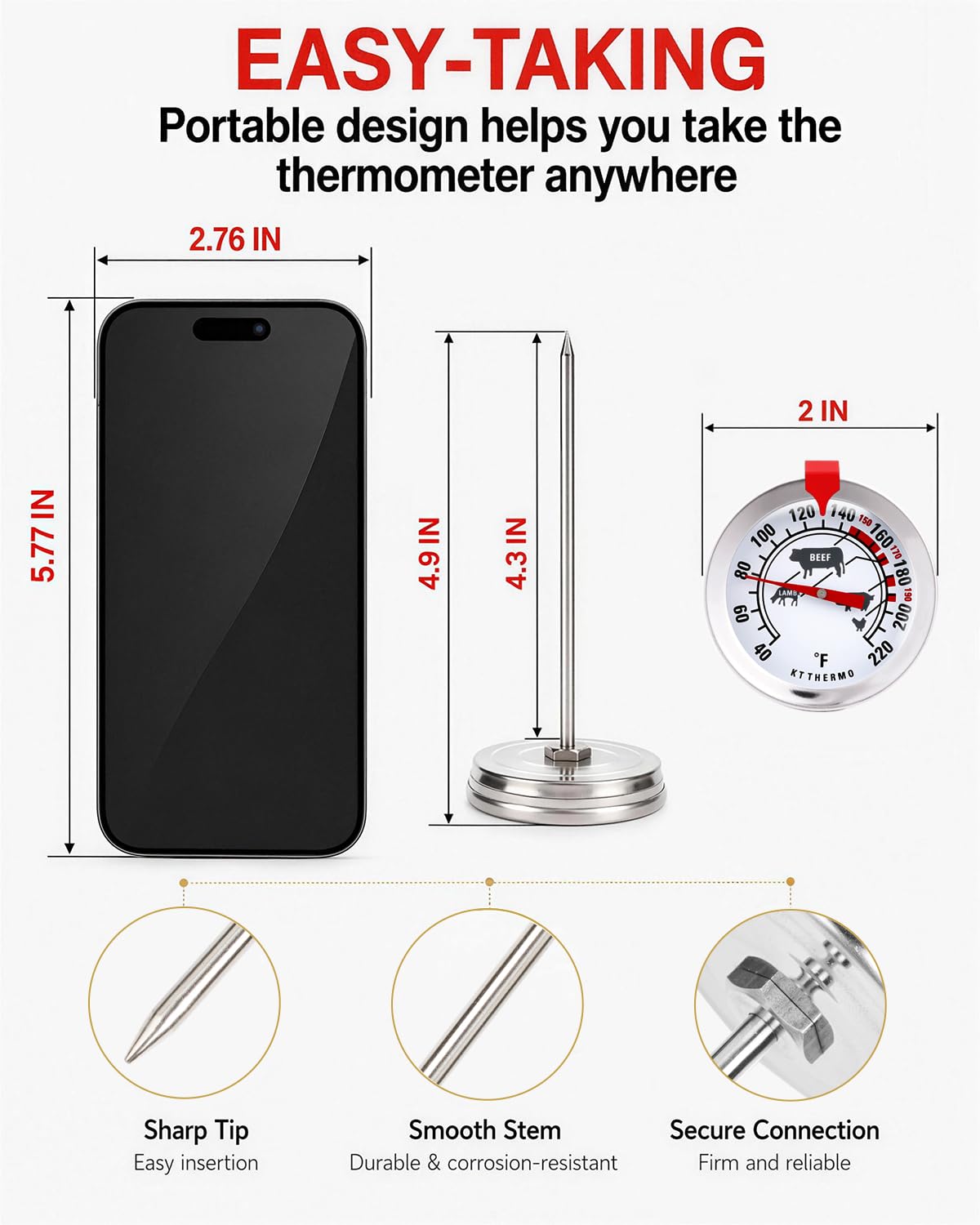 Oven Thermometer 2.75-Inch Dual Scale, 50-300°C/100-600°F, NSF 2‑Pack
