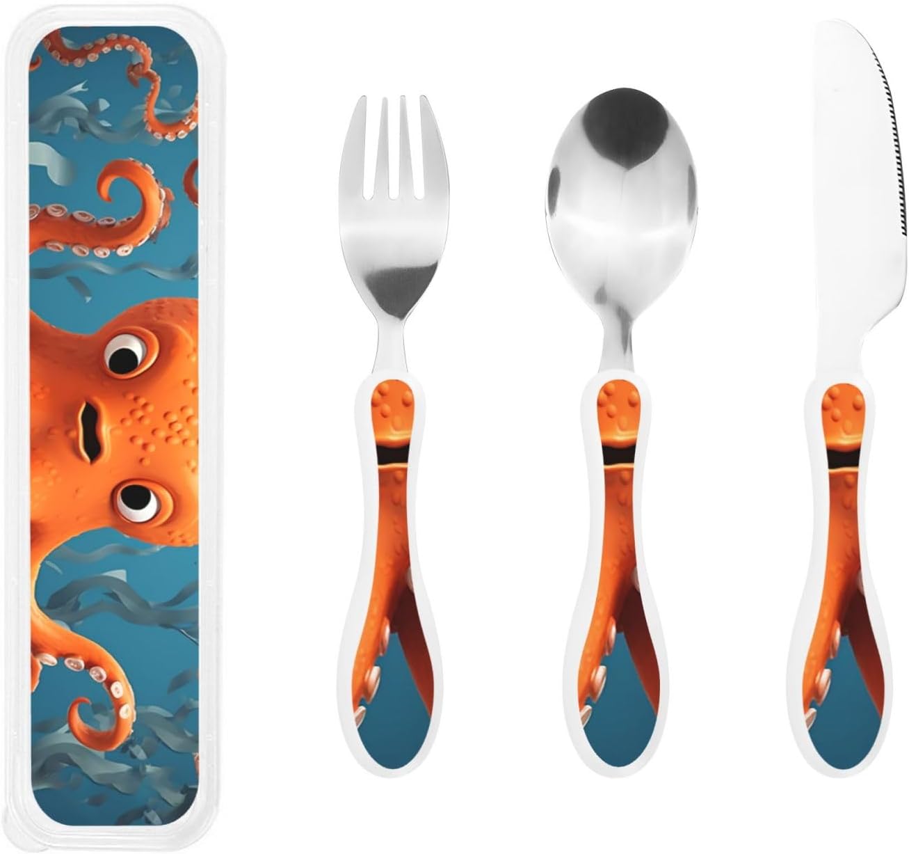 3-Piece Kids Silverware Set With Storage Case, Stainless Steel Reusable Children Safe Knife Spoon Fork Set Blue Active Girl Running Sunset Children Flatware Set For Kids Lunch Box - Colors C
