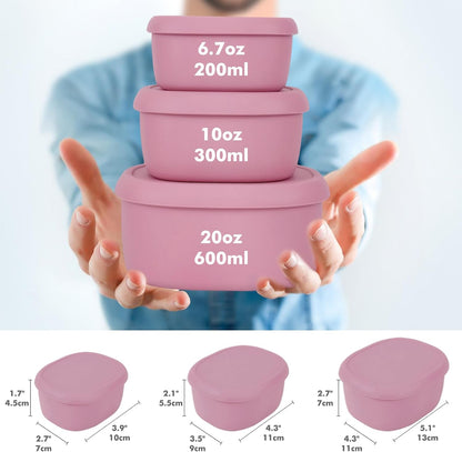 Anatole Silicone Food Storage Lunch Bento Box Set of 3 Reusable Nesting Containers with Lids BPA Free Dishwasher Microwave Oven Freezer Safe Leakproof (6.7oz, 10oz, 20oz)