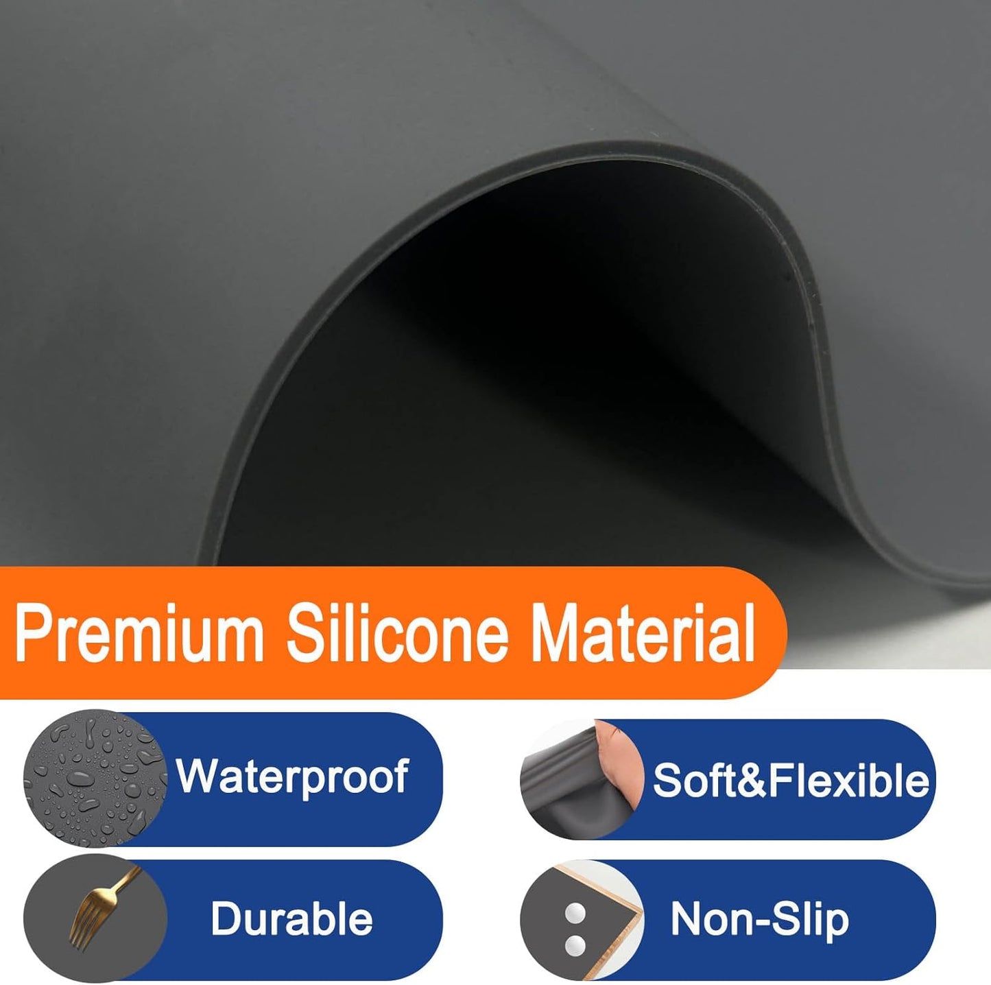 2Pack Large Silicone Mats for Kitchen Counter, 48''x24''(120cmx60cm) Heat Resistant Mat for Kitchen Island, Waterproof Multipurpose Countertop Protector, Black