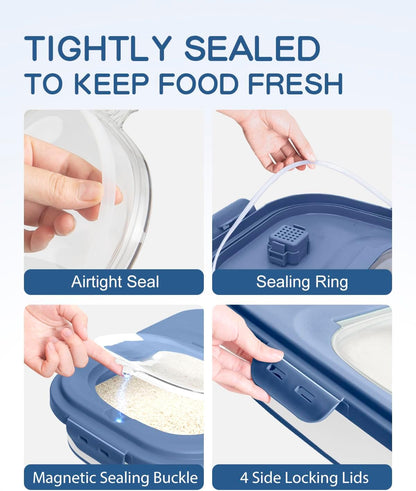 20-30 Lbs Rice Storage Container,Collapsible Food Storage Containers with Rolling Wheel Airtight Locking Lid,Flour Storage Container with Cup and Scoop,Suitable for Food,Rice,Pet Food,Flour