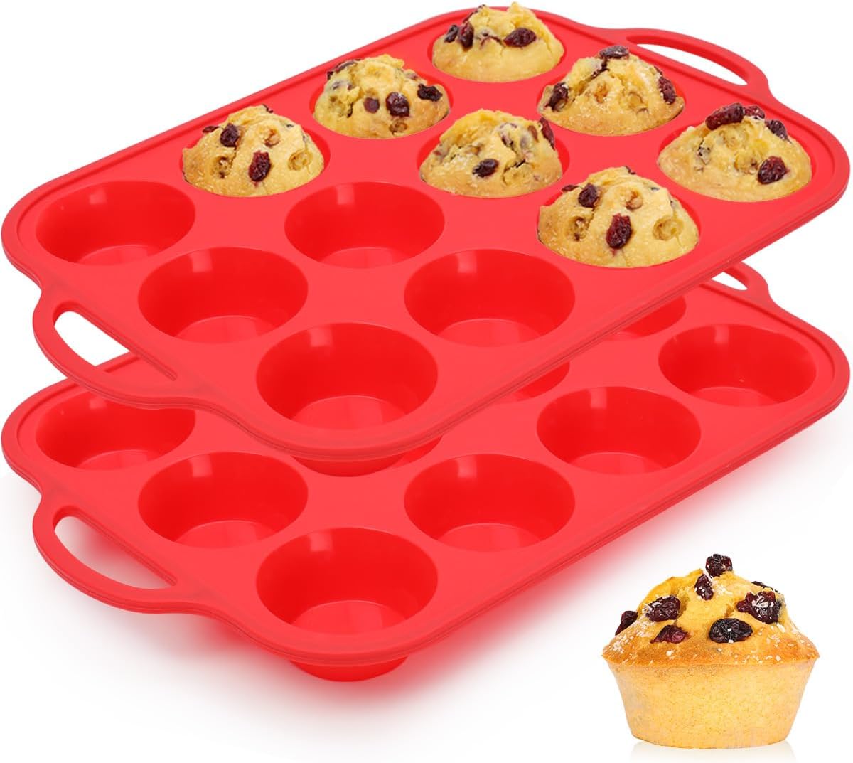 CAKETIME 12 Cups Silicone Muffin Pan - Nonstick Cupcake Pan 1 Pack Regular Size Silicone Mold for Baking