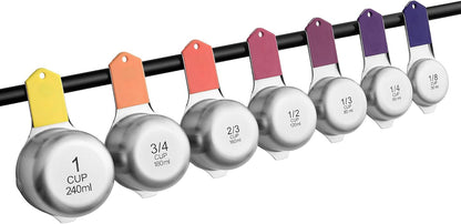 Spring Chef Stainless Steel Measuring Cups Set of 7 with Pour Spout - Nesting Kitchen Tools with Easy Read Markings to Measure Dry or Liquid Ingredients - Metal Measuring Cups for Baking & Cooking