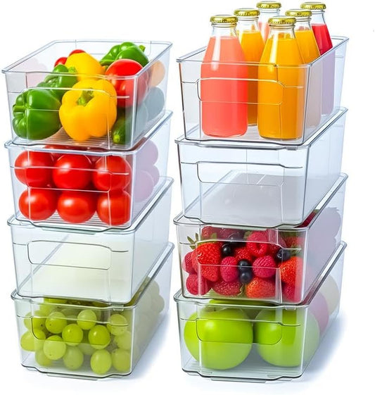 Utopia Home - Fridge & Refrigerator Organizer Bins (8 Pack), Clear Stackable Durable Plastic Storage Containers with Easy Grip Handles for Pantry, Kitchen Cabinets & Countertops (8)