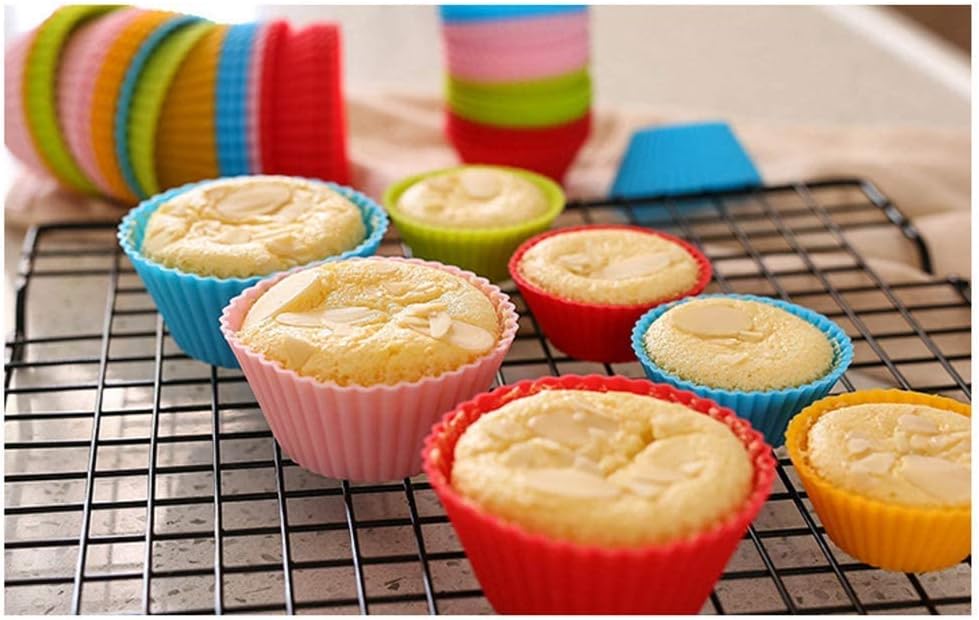 Reusable Silicone Cupcake Baking Cups 24 Pack, 2.75 inch Cups, & Non-stick Muffin Liners for Party Halloween Christmas,6 Rainbow Colors (Pack of 24,Multicolor)