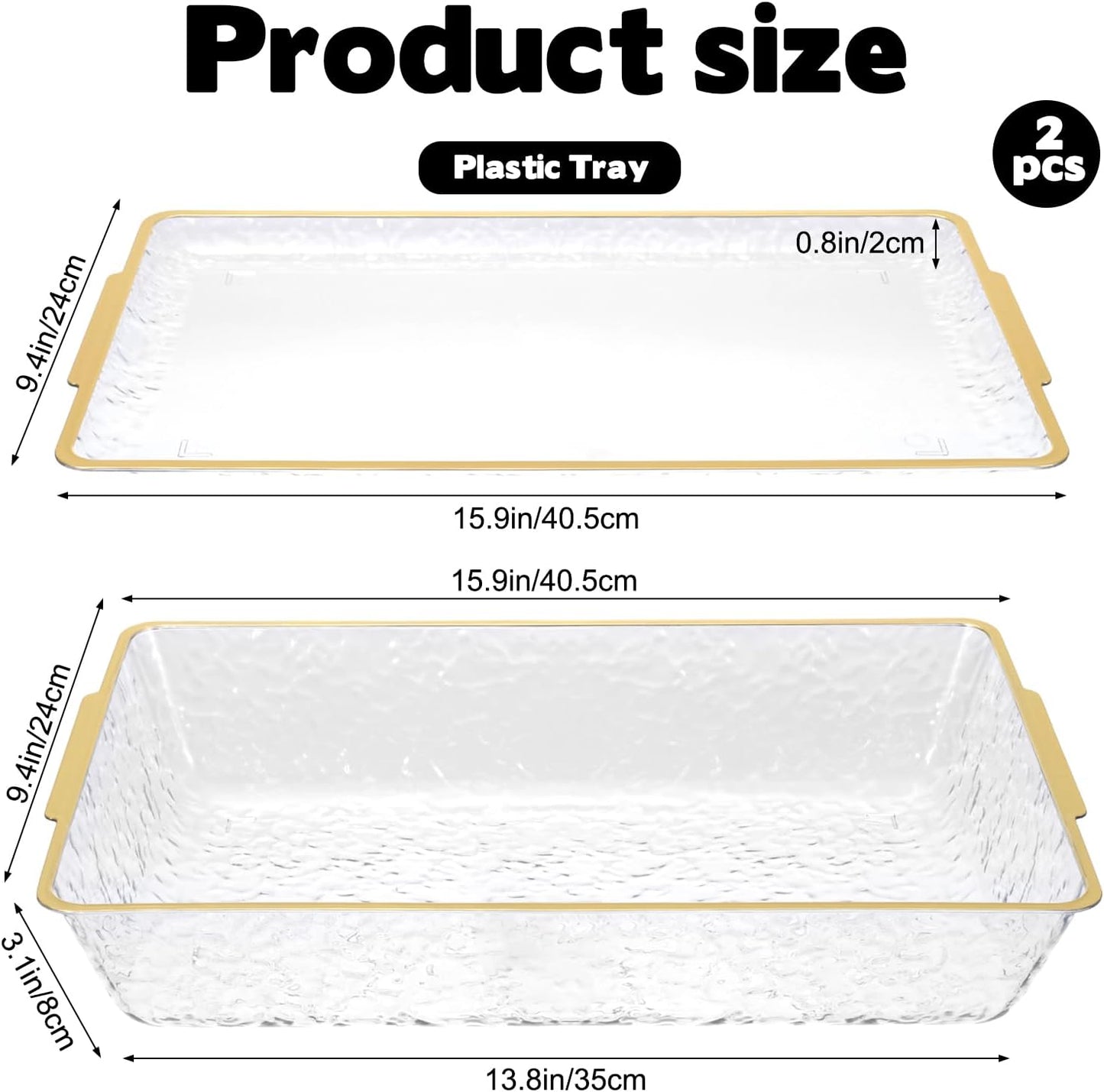 2 Set Chilled Serving Trays for Parties, 16" x 9.8" Plastic Compartment Charcuterie Platters for Serving Food Ice Party Servings Dish Keeps Food Cold for Vegetable, Fruit, Cheese, Seafood & Dip