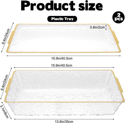 2 Set Chilled Serving Trays for Parties, 16" x 9.8" Plastic Compartment Charcuterie Platters for Serving Food Ice Party Servings Dish Keeps Food Cold for Vegetable, Fruit, Cheese, Seafood & Dip