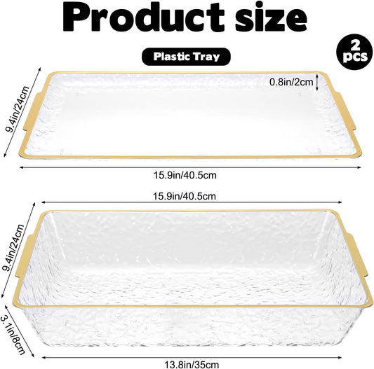 2 Set Chilled Serving Trays for Parties, 16" x 9.8" Plastic Compartment Charcuterie Platters for Serving Food Ice Party Servings Dish Keeps Food Cold for Vegetable, Fruit, Cheese, Seafood & Dip