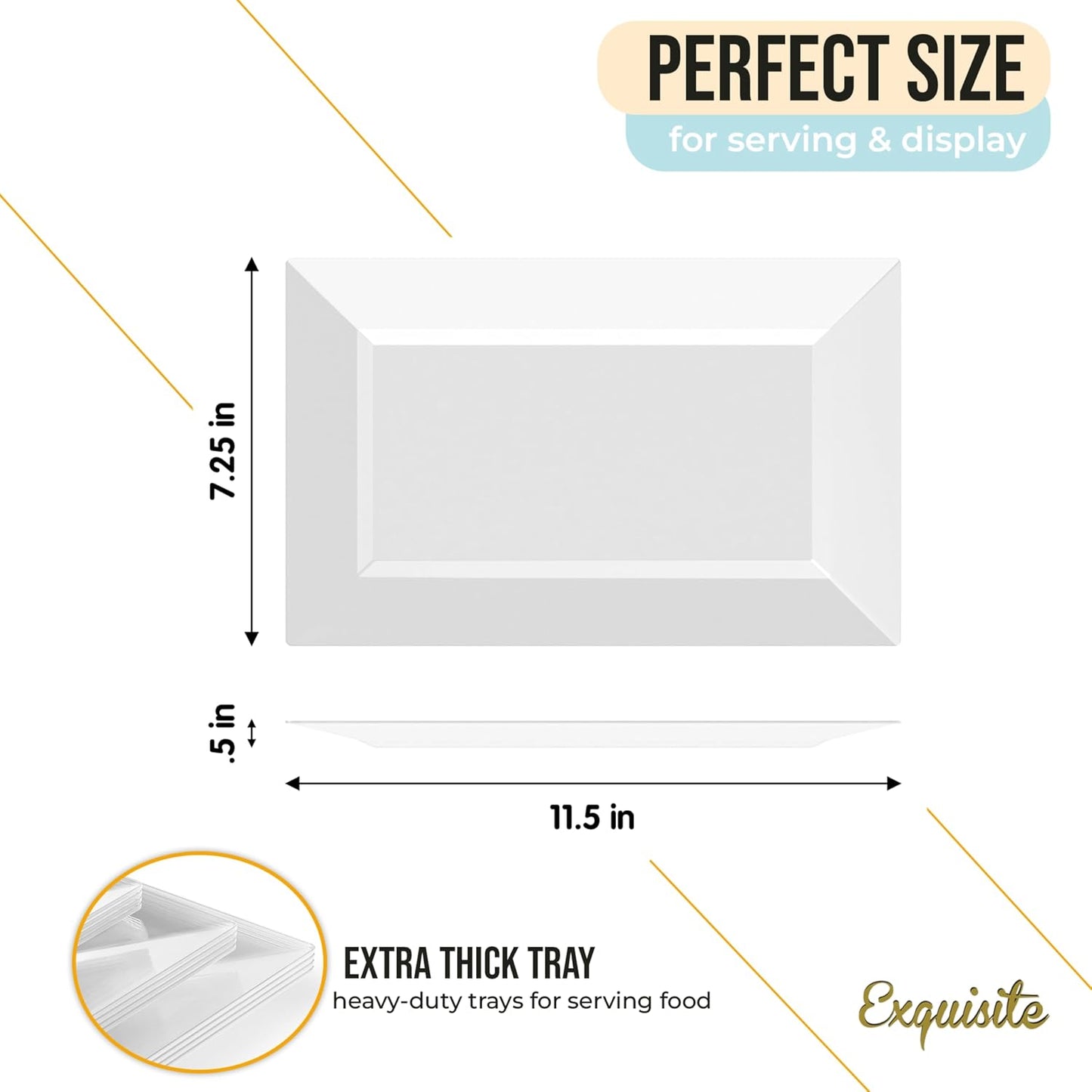 Exquisite Plastic Serving Trays For Party - 40 Pcs 7.5 Inch White Serving Platters, Plastic Trays For Food, White Tray, Food Tray Disposable Platters For Parties, Catering & Buffet
