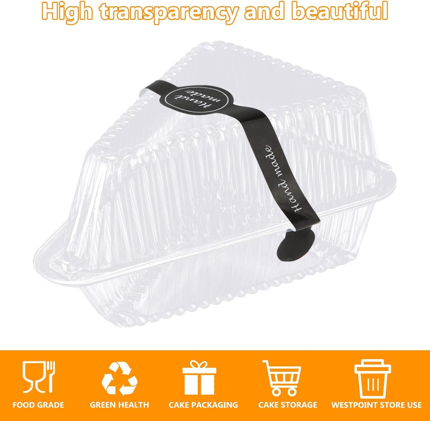 200 Pcs Thickened Cake Slice Containers with Lids Clear Plastic Hinged Cheesecake Containers Individual Disposable Triangle Cake Boxes for Pie Slice Cheesecake, Tres Leches, Flan, Desserts