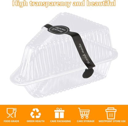 200 Pcs Thickened Cake Slice Containers with Lids Clear Plastic Hinged Cheesecake Containers Individual Disposable Triangle Cake Boxes for Pie Slice Cheesecake, Tres Leches, Flan, Desserts
