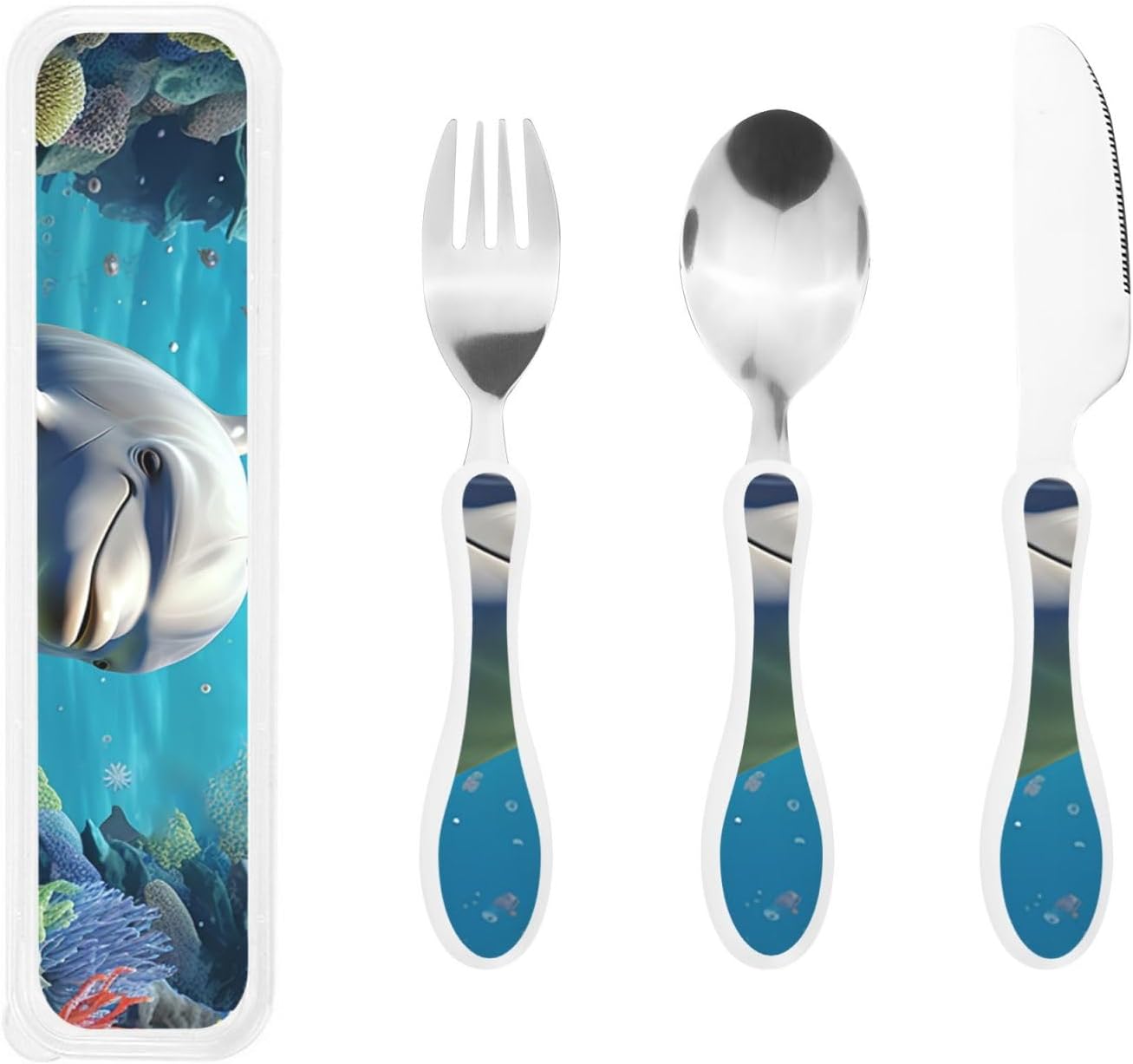 3-Piece Kids Silverware Set With Storage Case, Stainless Steel Reusable Children Safe Knife Spoon Fork Set Astronaut Cat Fish Children Flatware Set For Kids Lunch Box