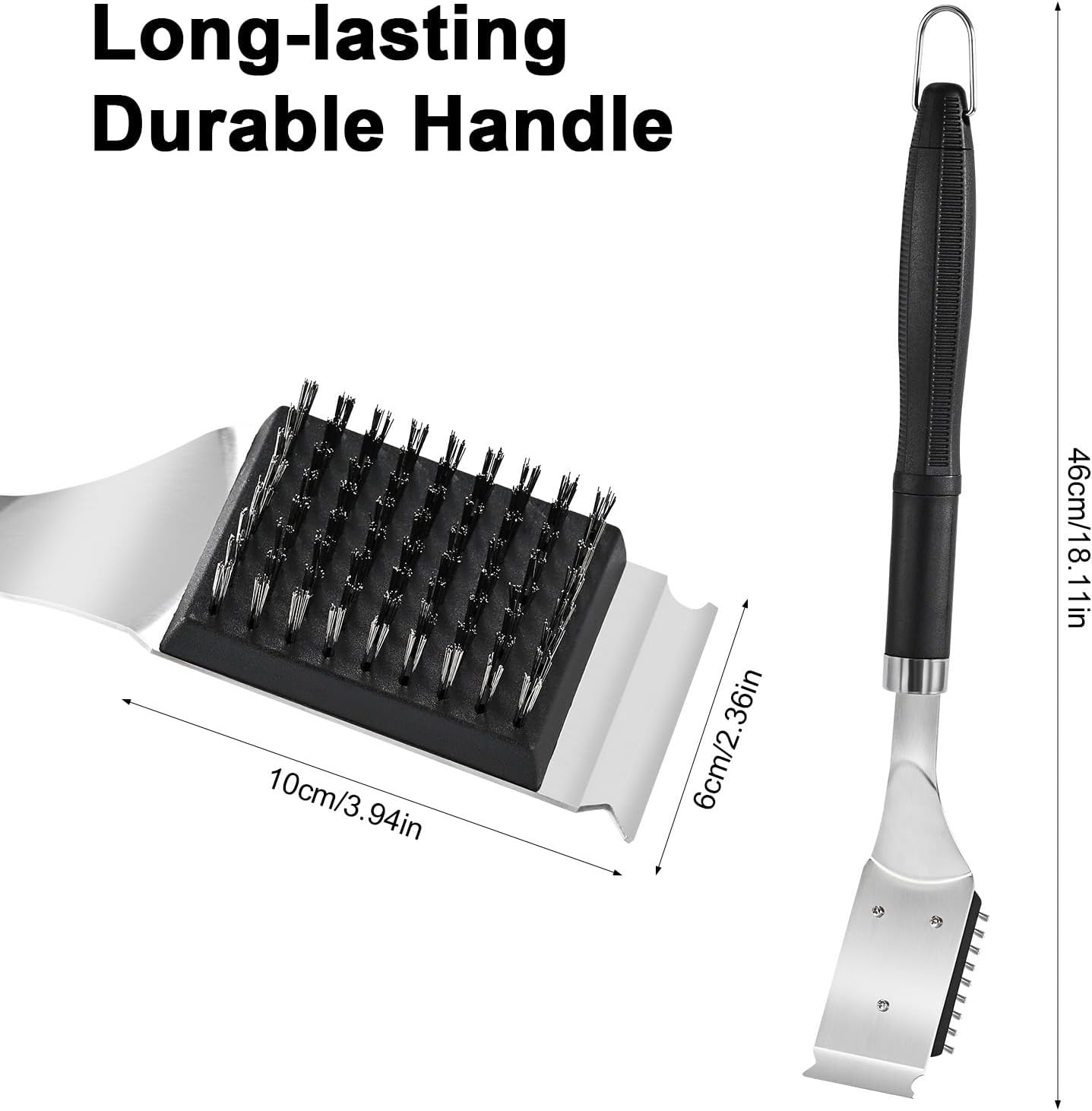 Grill Brush and Scraper for Barbecue – Grill Brush for Outdoor Grill with Extended, Large Handle and 2 Replaceable Stainless Steel Bristles Head –No Scratch- BBQ Grill Brush for Any Grill