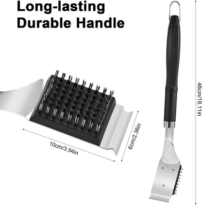 Grill Brush and Scraper for Barbecue – Grill Brush for Outdoor Grill with Extended, Large Handle and 2 Replaceable Stainless Steel Bristles Head –No Scratch- BBQ Grill Brush for Any Grill