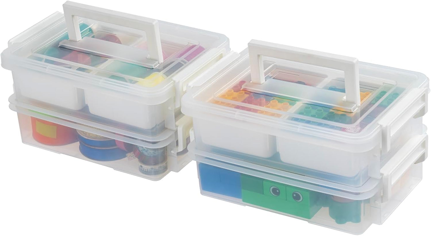 IRIS USA 5 Qt. Plastic Craft Storage Container Bins with Lids, 6 Pack, Small Art & Office Supply Organizer Tote, Sensory Bins & Boxes for Home & University, Stackable, Carry Handle, Clear