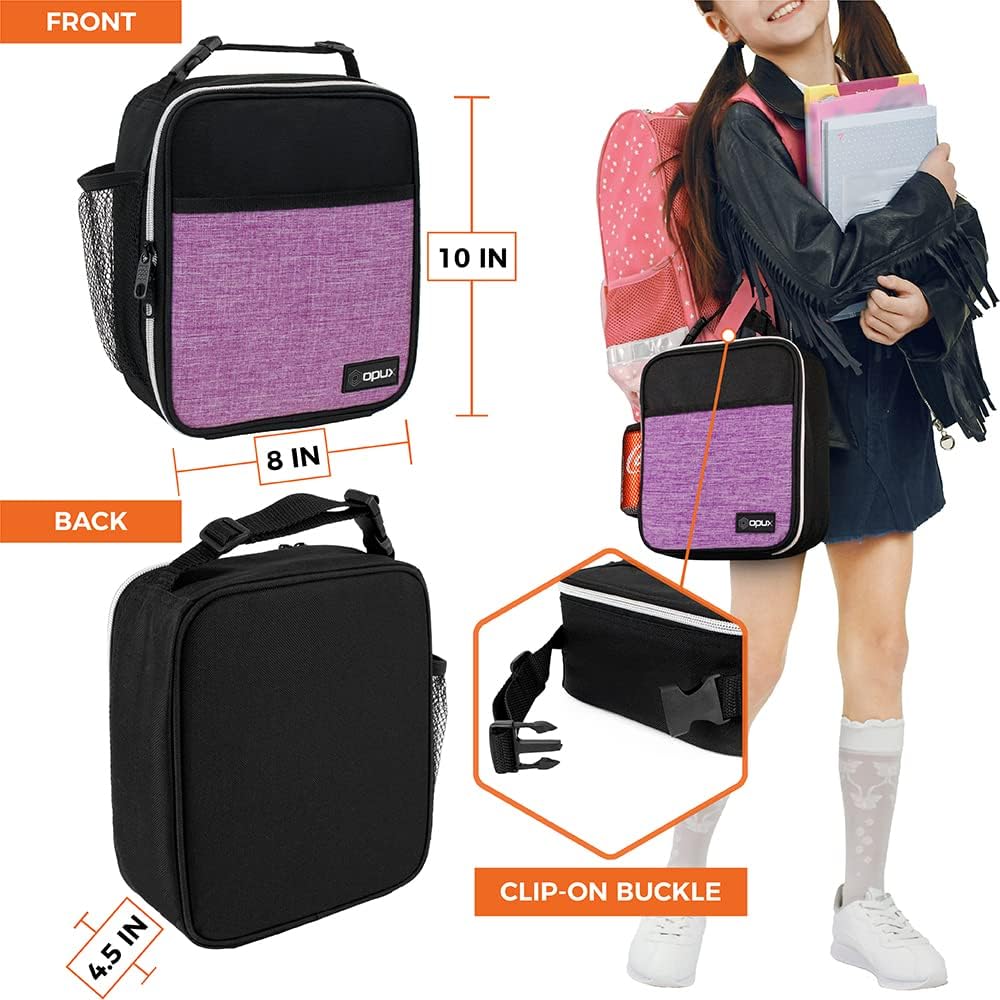 opux Premium Insulated Lunch Box, Soft School Lunch Bag for Kids Boys Girls, Leakproof Small Lunch Pail Men Women Work, Reusable Compact Cooler Tote Lunchbox for Office Adult, Black
