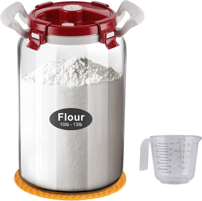 10L / 2.6 Gallon Glass Flour Storage Container with Airtight Lid & Handle, Large 10 lb Flour Canister, 20 lb Rice Jar, Wide Mouth Pantry Canister for Sugar, Pasta, Cereal