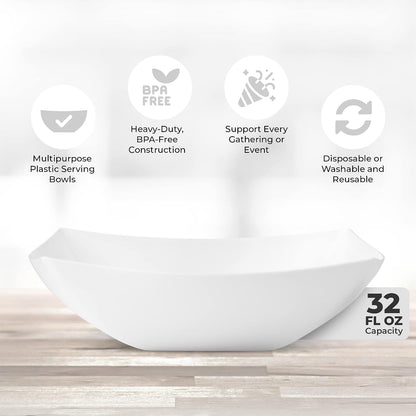Posh Setting - White Plastic Square Serving Bowls for Party (16oz - 4 Pack), Disposable & Candy Containers for Party Table & Buffet
