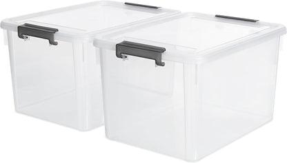 Citylife 32 QT Plastic Storage Bins with Latching Lids Stackable Storage Containers for Organizing Large Clear Storage Box for Garage, Closet, Kitchen, 4 Packs