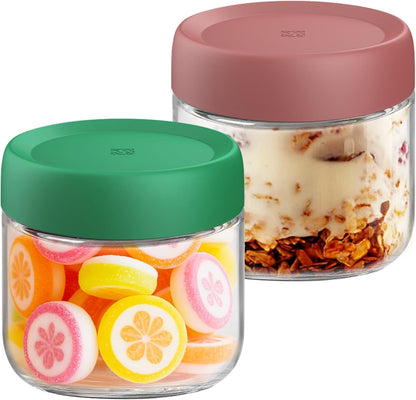 10oz Overnight Oats Containers with Lids - 2 Pack Bulk Airtight Glass Jars Meal Prep Jar for Yogurt Salad, Smoothies, Reusable Full Storage Containers appliance (Leakproof, Dishwasher & Freezer Safe)