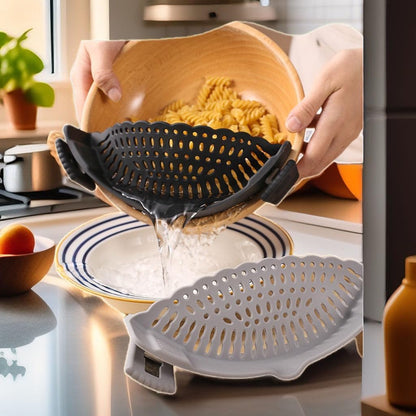 Cooking Tools for Kitchen/A Clip-on Silicone Strainer Purple Pots and Pans Set/Unique Gifts for Cooks/Gifts for Mom Useful/Cooking Gifts for Women (Grey), large, KIER-1, Gray