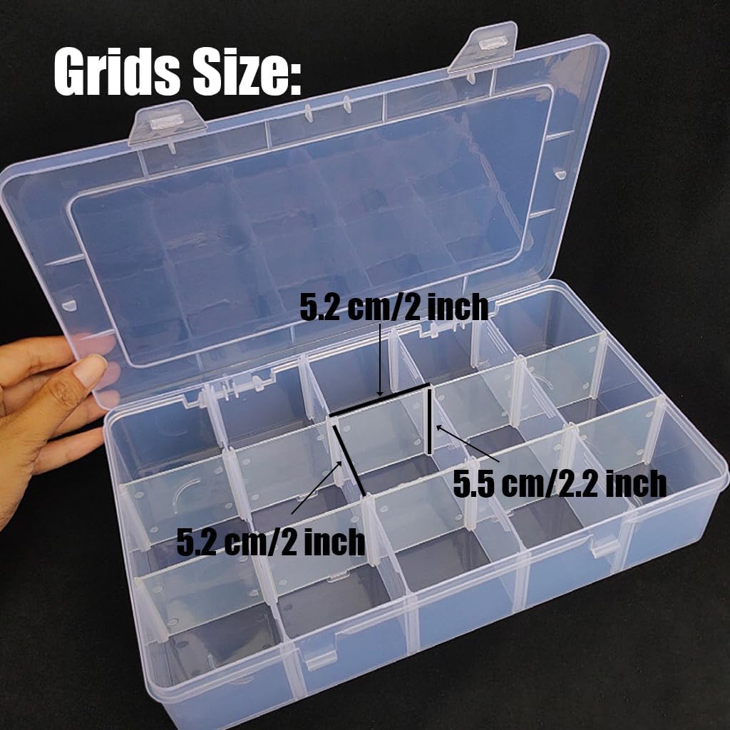 2 Pcs 8 Grids Clear Organizer Box Plastic Storage Container with Adjustable Dividers for Electronics Jewelry Beads Art DIY Crafts Fishing Small Parts