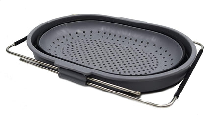 SAMMART 5L (1.3 gallon) Expandable & Collapsible Over The Sink Rectangular Colander (1, White/Grey)