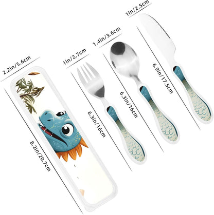 3-Piece Kids Silverware Set With Storage Case, Stainless Steel Reusable Children Safe Knife Spoon Fork Set African Animals Children Flatware Set For Kids Lunch Box