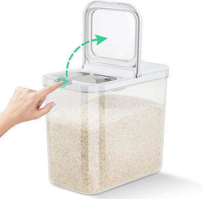 TBMax Large Airtight Food Container 5.28 Qt with Pop Up Lid & Measuring Cup, Ideal for 10 Lbs of Rice or 7 Lbs of Flour, Square Short Food Storage Bin for Kitchen Pantry and Drawer Organization