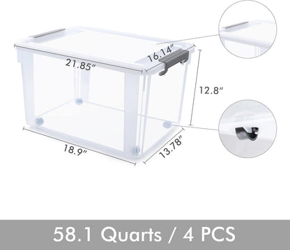 Citylife 32 QT Plastic Storage Bins with Latching Lids Stackable Storage Containers for Organizing Large Clear Storage Box for Garage, Closet, Kitchen, 4 Packs