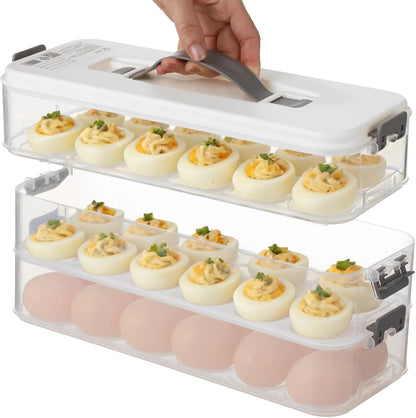 Homaisson Deviled Egg Container with Lid, 3-layer Egg Carrier Trays with 36 Slots, Clear Stackable Storage Container with Handle for Refrigerator, Pantry, Travel, 12.2x4.8x6.7