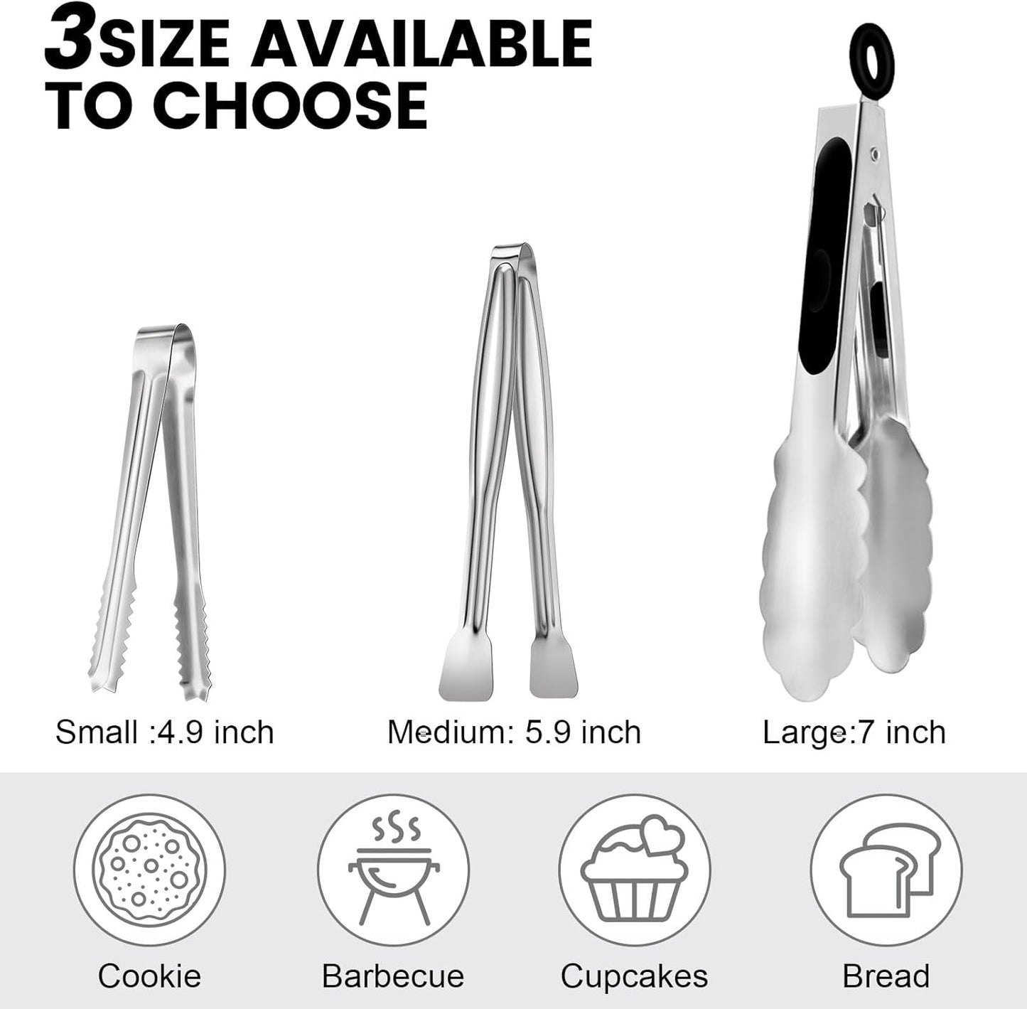 Chengu 12 Pack Stainless Steel Kitchen Tongs 7/9/12 Inches Food Serving Tongs Non Stick Cooking Clips for Kitchen Cooking Barbecue Buffet Wedding Family Gathering Grill Salad